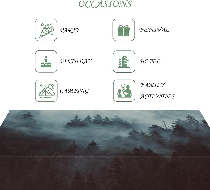 60x84 Inch Nature Rectangular Tablecloth Misty Forest Mountain Table Cloth Waterproof Durable Table Cover for Holiday Picnic Dinner BBQ Decor
