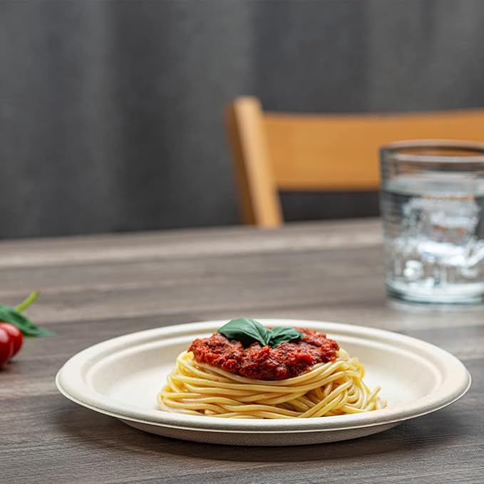 GUSTO [9 Inch-125 Pack Heavy-Duty Kraft Paper Plates, 100% Compostable, Biodegradable, Disposable Sugarcane - Brown Unbleached (Formerly Comfy Package)