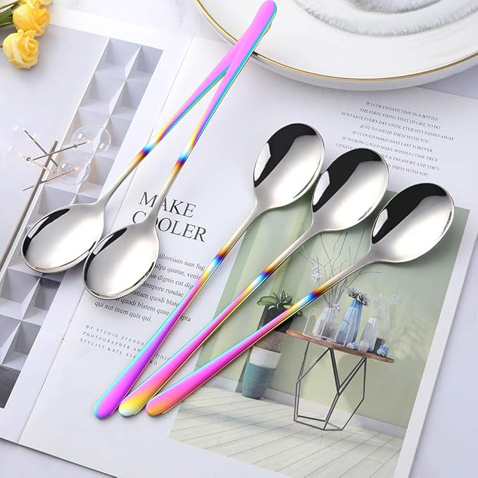 5-pieces Soup Dinner Spoon 8-Inch Rainbow Metal Korean Spoon Stainless Steel Table Spoons by Buyer Star