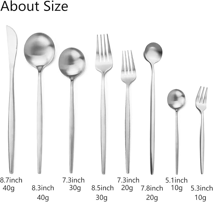 JASHII 32-Piece Tableware Set Stainless Steel Flatware Set with Coffee Spoon Long Handle Spoon Premium Cutlery Service for 4 Satin Finish Utensils for Home (Silver)