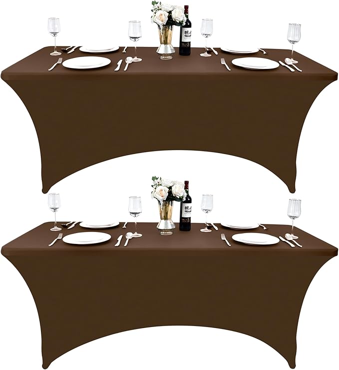 2-Pack 8ft Spandex Table Covers for Rectangle Folding Tables - Washable Elastic Tablecloth - Ultimate Fitted Table Protector for Birthday Parties, Trade Shows, Banquet