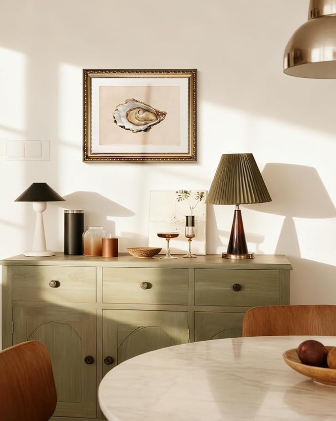 InSimSea Gold Framed Wall Art, Vintage Oyster Shell Sketch Kitchen Wall Decor, Still Life Canvas Print Art, Dining Room Farmhouse Decor, Antique Paintings with Picture Frame 13x16inch