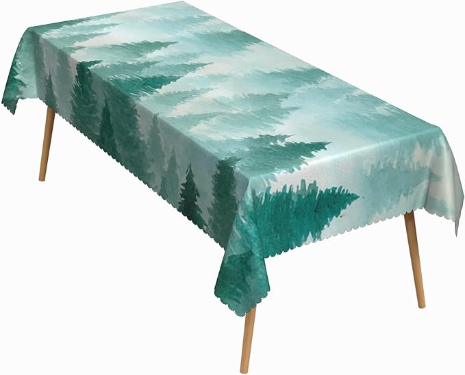 70x140 Inch Nature Rectangular Tablecloth Watercolour Pine Forest Fairyland Table Cloth Waterproof Durable Table Cover for Holiday Picnic Gaming Room BBQ Decor