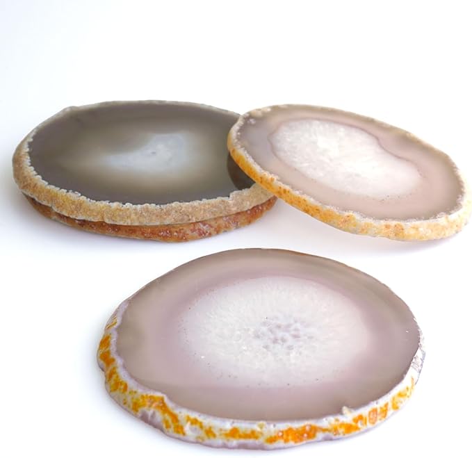 Agate Coasters Set of 4 3-4'',Crystal Geode Stone Coasters with Rubber Bumpers,Agate Slices for for Drink Home Decor, Coffee Table, Bar Accessories,Birthday Gift