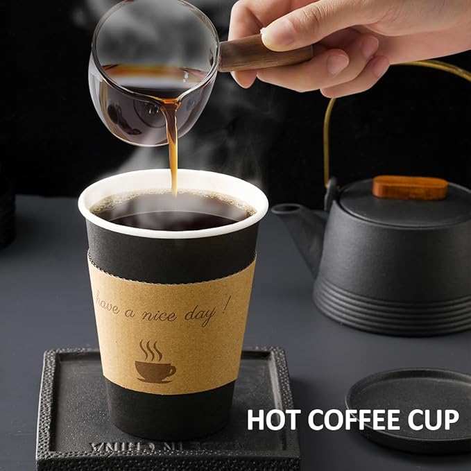 500 pack 12 oz Disposable Coffee Cups with Lids,To Go Coffee Cups for Home, Office, Cafes and Party (Black 12oz)