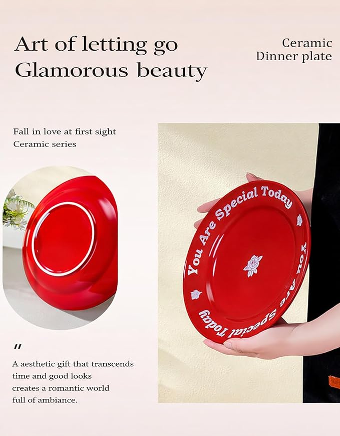 You Are Special Today Red Ceramic Celebration Plate, 10.6" Dinner Plate for Birthday, Wedding, Anniversary, Graduation & Family Traditions - Decorative Keepsake Gift Dish with Gift Box (1 Pack)