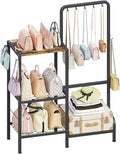 Floor-Standing 3-Tier Purse Organizer, High-Capacity Bag Holder with 8 Hooks, Multi-Functional Purse Rack for Various Bags, Handbag Display Stand Shelf for Closet, Bedroom, Entryway, Black
