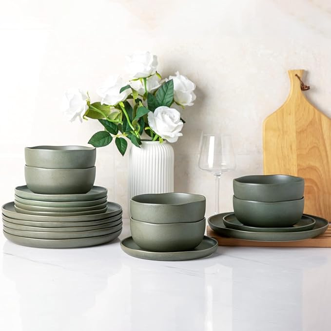 AmorArc 9.75'' Large Ceramic Pasta Bowls, 38oz Stoneware Serving Bowls Set of 6 for Kitchen, Oven, Microwave&Dishwasher Safe Bowls with Wavy Rim for Fruit Pasta Salad Meal, Reactive Glaze