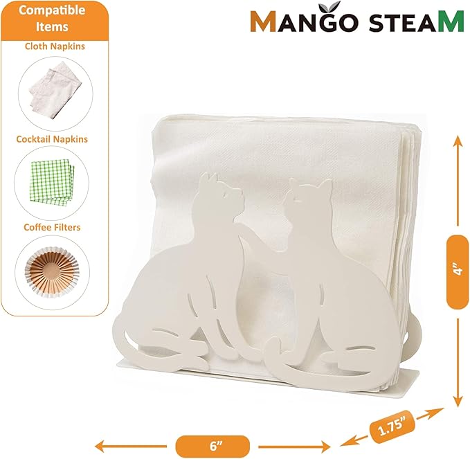 Mango Steam Tabletop Napkin/Tissue & Letter Holder For Home, Kitchen, Restaurants (Cat, White)