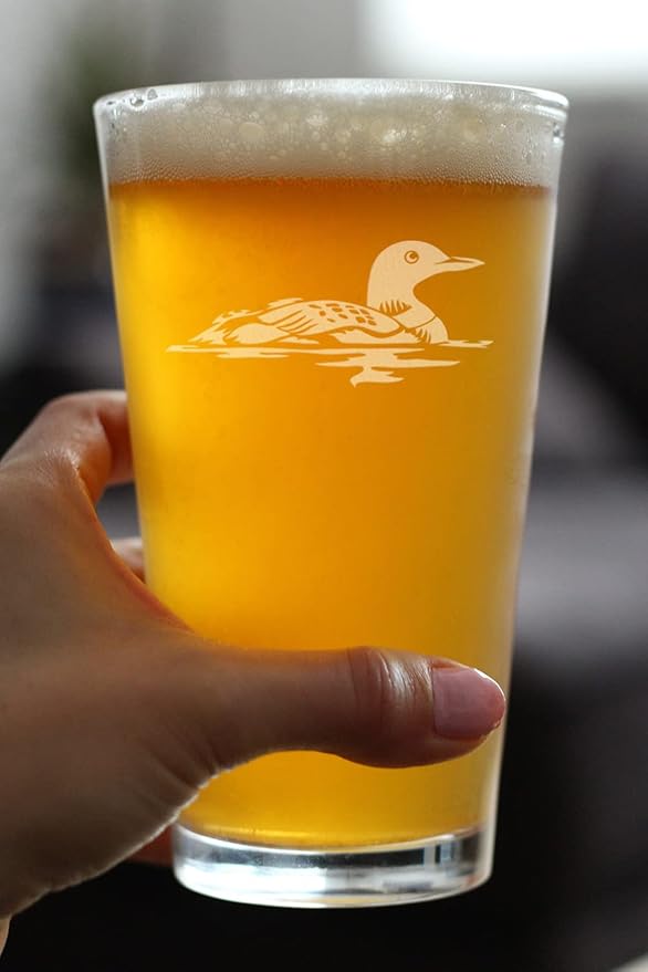 Bevvee Loon Pint Glass for Beer - Fun Bird Themed Gifts and Decor for Men & Women - 16 oz Glasses