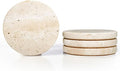 Real Natural Travertine Coasters Set of 4, Round Beige Marble Stone 4 inch, Modern Drink Coasters for Home Decor, Coffee Table, Office