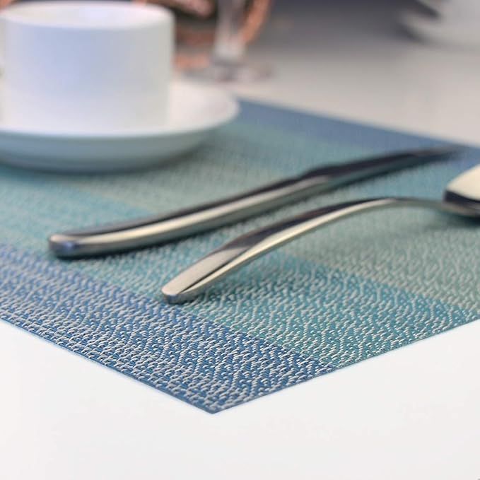 Plastic Placemats,Non Slip Washable Placemats for Dining Table Wipe Clean Table Mats Set of 6(Blue)