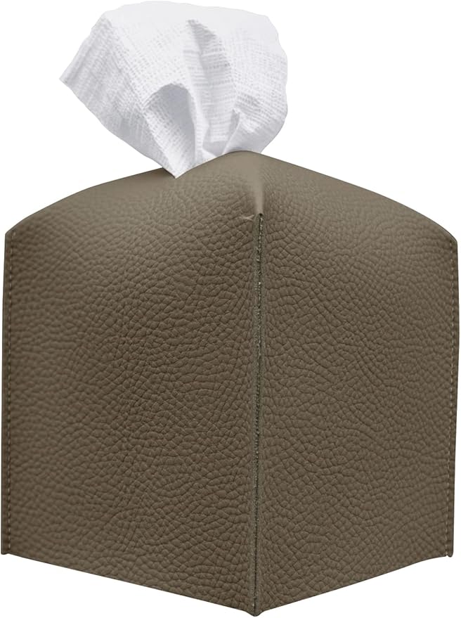 Carrotez Tissue Box Cover, [Refined] Modern PU Leather Square Tissue Box Holder - Decorative Holder/Organizer for Bathroom Vanity Countertop, Night Stands, Office Desk & Car 5"X5"X5" - Cocoa Brown