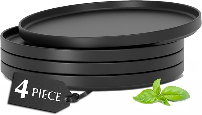 MIAMIO – Ceramic Dinner Plates Set for 4 People/Ceramic Dinnerware 4-Piece, Modern Stoneware, Dishwasher & Microwave Safe – Luxe Collection (Black, 8 Inch)