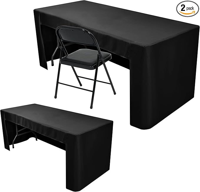 Nasitos 2 Pack Black Tablecloth for 8FT Trade Show Table Covers-Open Back Folding Tablecloths Washable Fabric and Wrinkle Resistant Table Covers for Craft Show, Display Table, Parties, Birthday