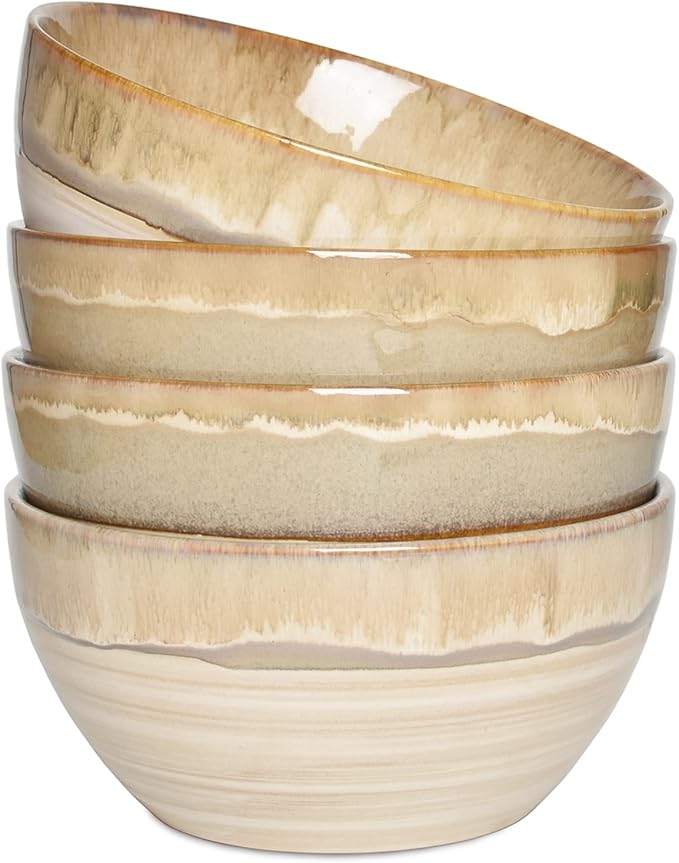 Bosmarlin Stoneware Soup Bowl Set of 4, 26 Oz, Cereal Bowl for Oatmeal, Dishwasher and Microwave Safe, Reactive Glaze (Brown Grey, 6 in)