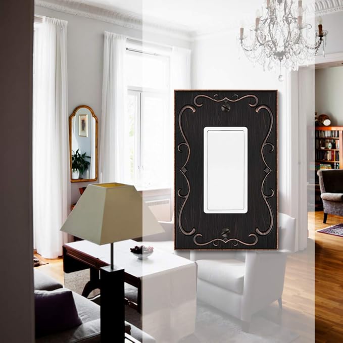 French Cabriole Decorative Wall Plate Switch Plate Outlet Cover (Single Decorator, 2 Pack, Aged Bronze)