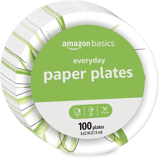 Amazon Basics Everyday Paper Plates, 8.62 Inch, Disposable, 100 Count, Packaging May Vary
