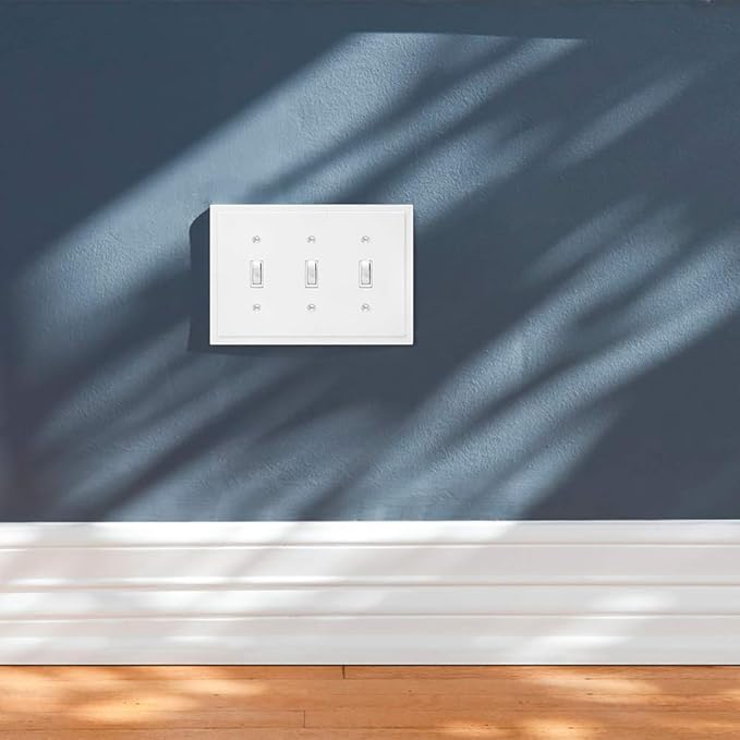 Henne Bery Modern Edge Decorative Wall Plate Switch Plate Outlet Cover, Durable Solid Zinc Alloy (Triple Toggle, White)
