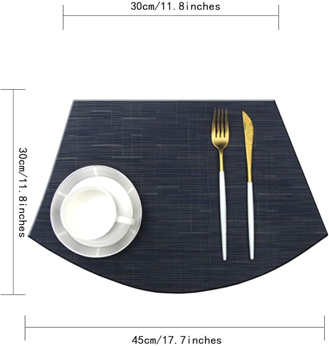 Wedge Placemats for Round Table Woven Vinyl Heat Resistant Washble Easy Clean Table Mats Set of 6（Navy）