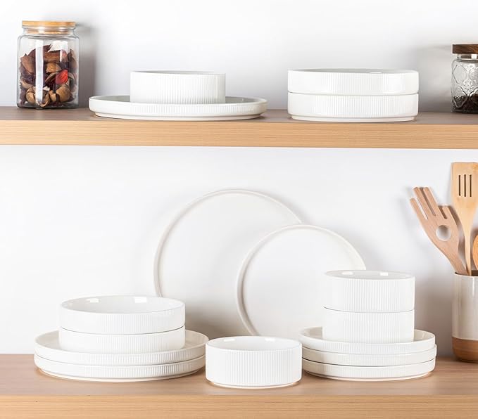 theterra 7.5'' Ceramic Pasta Bowls, Salad Bowls Set of 4, Stoneware Serving Bowls for Fruits, Noodle, Dinner, House-warming Wedding Present, Bright White