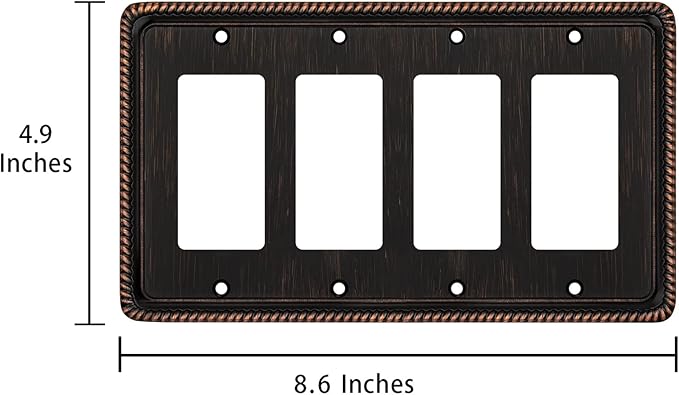 Henne Bery Rope Edge Decorative Wall Plate Switch Plate Outlet Cover (Quad Decorator, Aged Bronze)