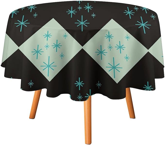 Retro Bohemian Mid Century Round Tablecloth, Abstract Modern Geometric Mid Century Tablecloth for Home Party Dining Room Kitchen Decor 60Inch(152cm)