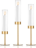Tall Candle Holders Set of 3, Hurricane Glass Taper Candlestick Holders for Wedding, Christmas Decor, Dining Table, Party Centerpieces