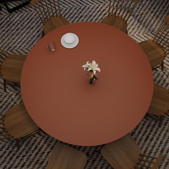 Round Table Cover - Can Be Used On Both Sides Waterproof and Easy to Clean Good Flatness Used for Dining Table(Brown+Gray Dia.48Inch)