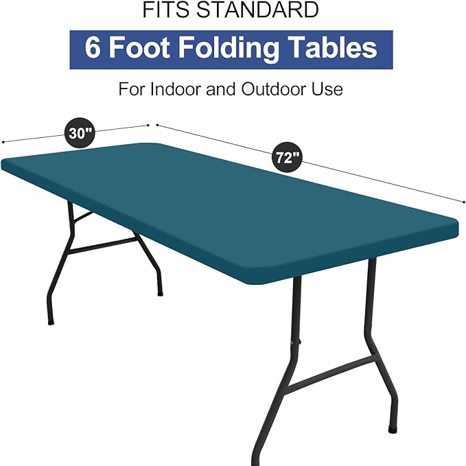 homing 2 Pack Rectangle Table Cloth, Elastic Fitted Fabric Tablecloth Fits for 6 Foot Folding Tables, Washable Table Cover for Picnic, Camping, Indoor & Outdoor (Peacock Blue, 30" x 72")