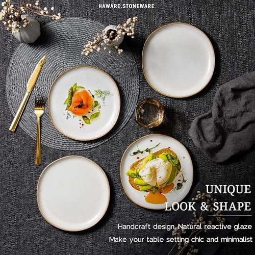 HaWare Stoneware Salad Plates Set of 6, 7.9” Heavy Duty Ceramic Plates, Reactive Glaze Dinnerware for Home Restaurant, Chip and Scratch Resistant, Microwave and Dishwasher Safe, Reactive Pearl White - Image 3