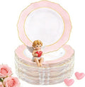 WDF 60pcs Pink Plastic Plates - 10.25inch Baroque Pink And Gold Disposable Dinner Plates for Upscale Parties -Special for Valentine's Party, Wedding, Birthdays