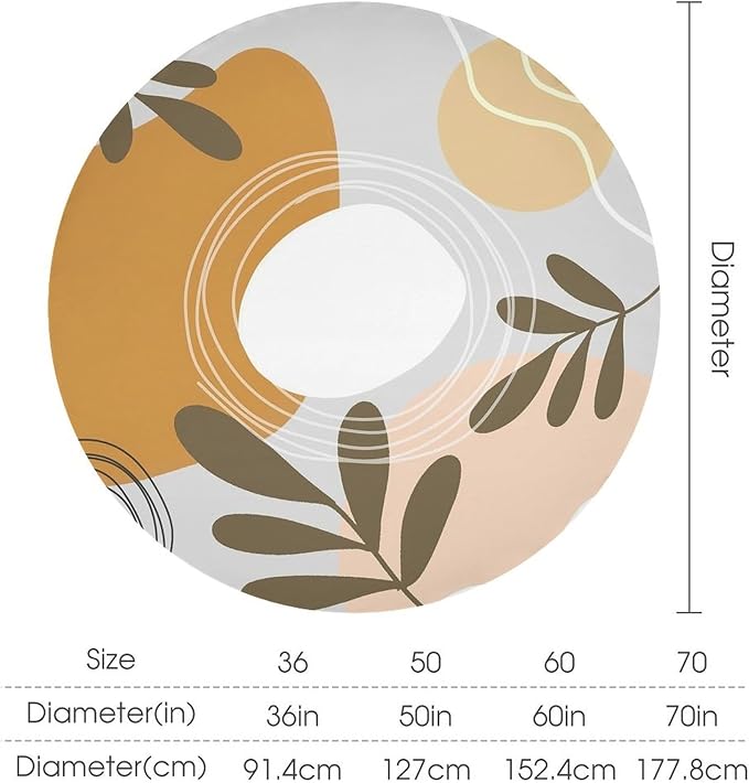 Boho Mid Century Round Tablecloth, Bohemian Abstract Modern Leaves Tablecloth for Home Party Dining Room Kitchen Decor 36Inch(90cm)