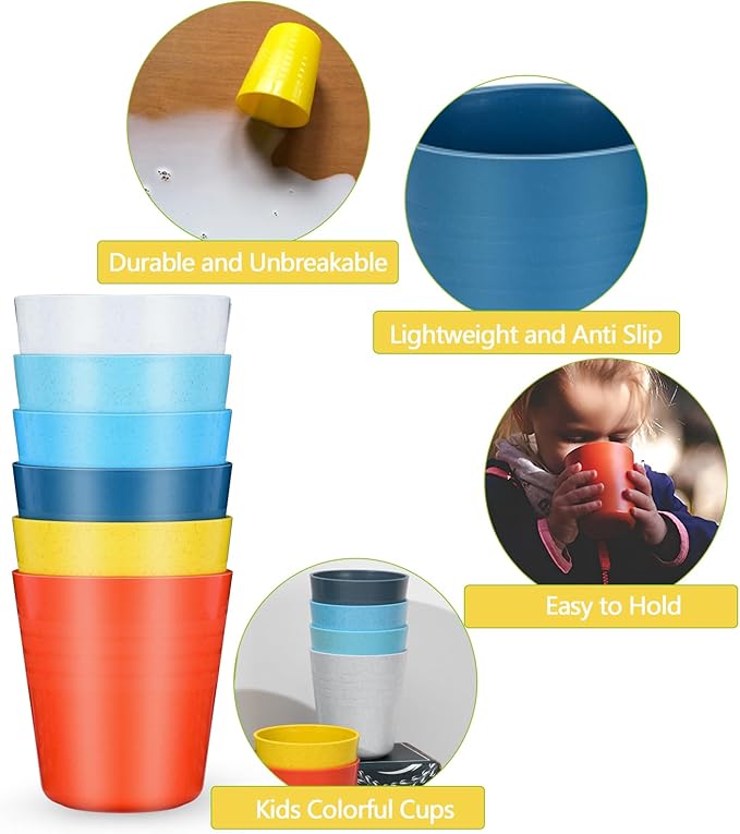 Homestockplus 8 Oz Wheat Straw Drinking Cups, [Set of 8] Small Plastic Cups Reusable, BPA Free Unbreakable Water Cups for Kitchen and Dining,Dishwasher and Microwave Safe