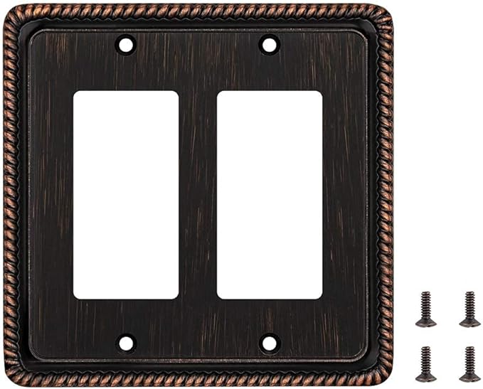 Henne Bery Rope Edge Decorative Wall Plate Switch Plate Outlet Cover (Double Decorator, Aged Bronze)