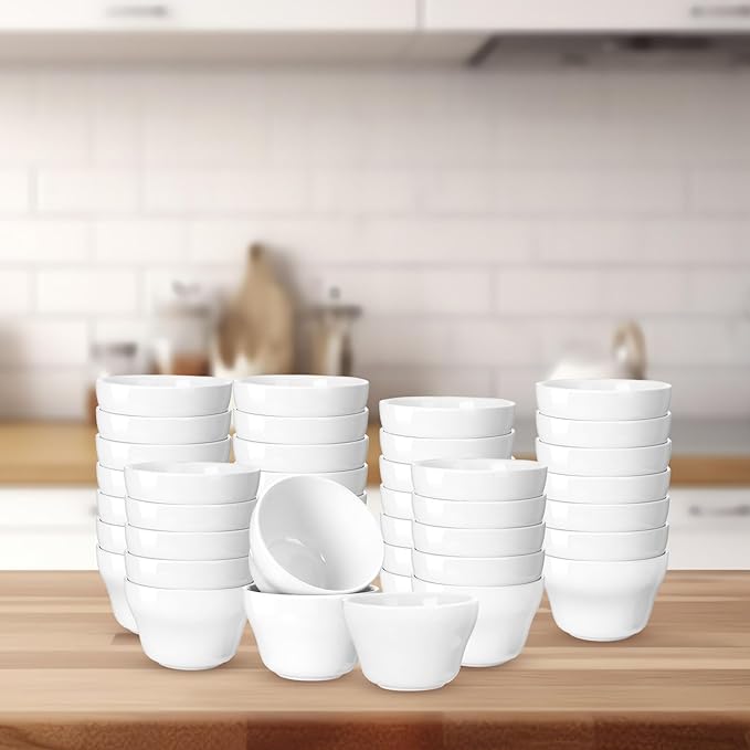 Suclain 30 Pack 8 oz Porcelain Bowls Set Porcelain Soup Cups Small Dessert Bowls Soup and Dip Bowls for Ice Cream Dessert Sauce Dipping Salads Cereal Rice, Microwave and Dishwasher Safe, White