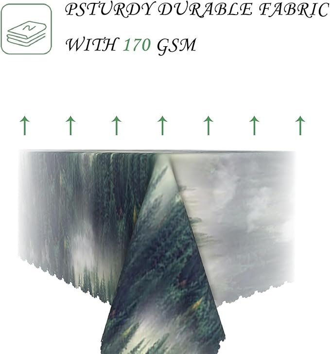 54x78 Inch Nature Rectangular Tablecloth Bird Fog Pine Tree Dreamland Table Cloth Waterproof Durable Table Cover for Holiday Picnic Outdoor BBQ Decor
