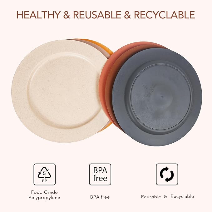 greenandlife 10inch/6pcs Dishwasher & Microwave Safe Wheat Straw Plates, Alternative for Plastic Plates, Lightweight Reusable Unbreakable Dinner Plates, Non-toxin, BPA Free for Kids Adults