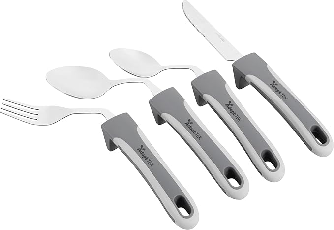 Restaurantware Adaptive Cutlery 1 Set 9.84 x 5.12 x 1.57 Inches Stainless Steel Ergonomic Utensils Non-Slip Wide-Handle Gray Utensils For Arthritis And Limited Mobility