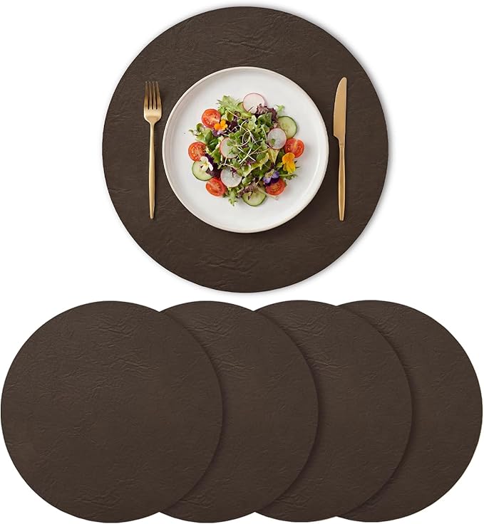 Artoid Mode Coffee Faux Leather Placemats Set of 4, 15 Inch Waterproof Wipeable Heat Resistant Vinyl Place Mats, Reversible Table Mats for Kitchen Dining Decor