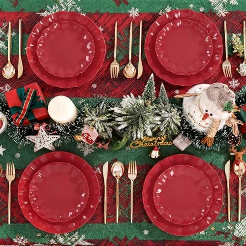 LIYH Red Christmas Plastic Plates Reusable Unbreakable, Dishwasher 25Guests - Image 5