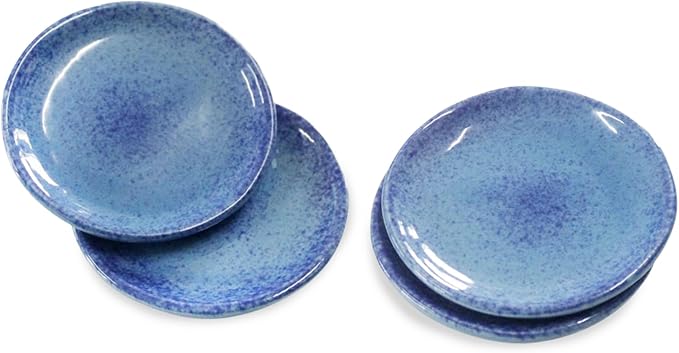 roro 5 Inch Ceramic Handmade Canape Plates, Glossy Coral Blue, Set of 4