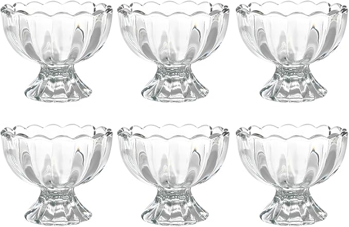 Iced Cream Dessert Bowl，Set of 6，6oz Vintage Glass ware with Heavy Base, Drinking Cup for Sundae, Fruit, Ice Cream, Snack, Condiment (6)