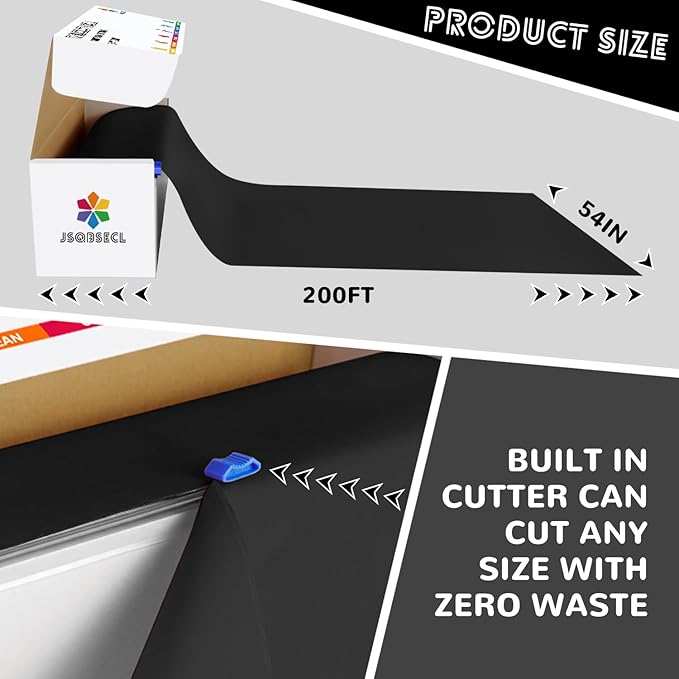 54 Inch X 200 Feet Plastic Table Cover Roll with Convenient Slide Cutter, Disposable Plastic Table Cloth Roll with Cut-to-Size Design for Weddings, Banquets, Parties (Black)