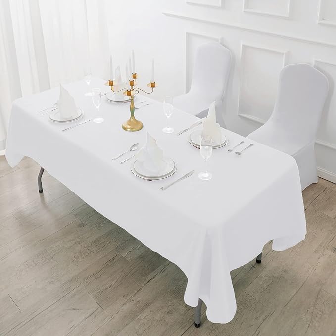 Fokitut 2 Pack Waterproof Rectangle Tablecloth, 60x102 Inch, Stain Resistant and Wrinkle Polyester Table Cloth, Fabric Table Cover for Kitchen Dining, Wedding, Party, Holiday Dinner-White