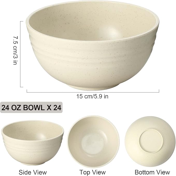 Eccliy 24 Pcs Wheat Straw Bowl Sets, Unbreakable Cereal Bowl 24 oz, Microwave and Dishwasher Safe Bowls for Cereal, Salad, Snack and Soup, Winter Style(Nordic Beige)
