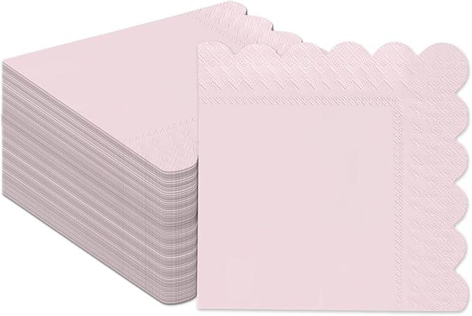 qiqee Grapefruit Pink Cocktail Dinner Napkins 5x5inch Disposable Beverage,Wedding, Birthday Party Dessert Wave Paper Napkins(120 Count)