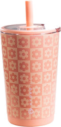 HydroJug Everyday Tumbler 14 oz – Ceramic-Lined Insulated Tumbler with Straw and Soft-Touch Lid, Cup Holder Friendly, Double-Wall Vacuum Insulation, Reusable Travel Cup – Daisy Checkers