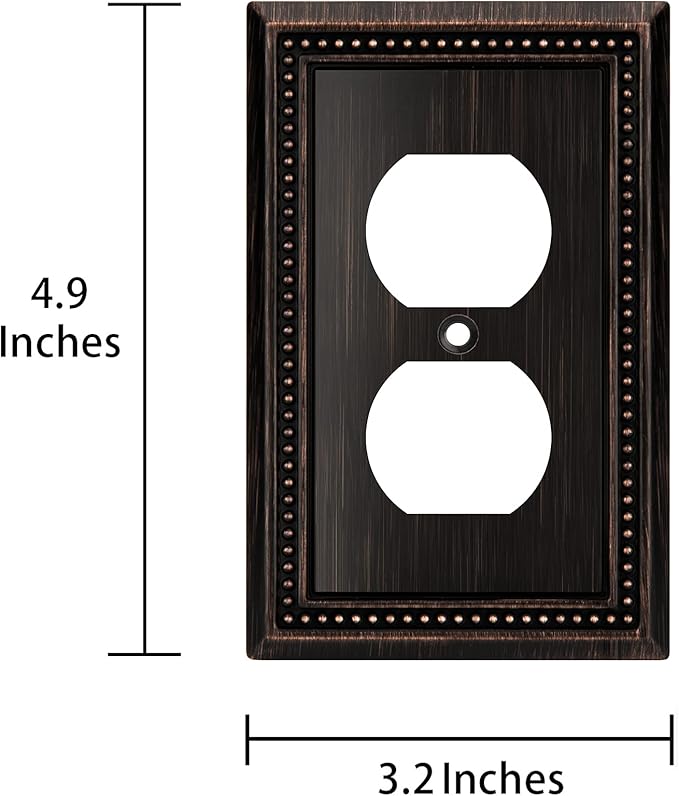 Henne Bery Sunken Pearls Heavy Duty Decorative Wall Plate Switch Plate Outlet Cover (Single Duplex, 2 Pack, Aged Bronze)