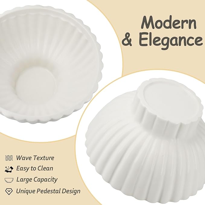 8 Inch White Ceramic Decorative Bowl Modern Small Footed Fruit Bowl Kitchen Counter Key Bowl for Home Decor, Ruffle Pedestal Centerpiece Bowls for Christmas Coffee Table